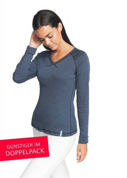 Langarmshirt Raglan für Damen mit Neurodermitis - Jeansblau - Doppelpack 44/46