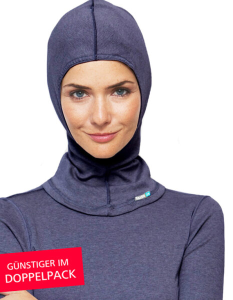 Schalmütze für Damen mit Neurodermitis - Jeansblau - Doppelpack Größe 1 (36-42)