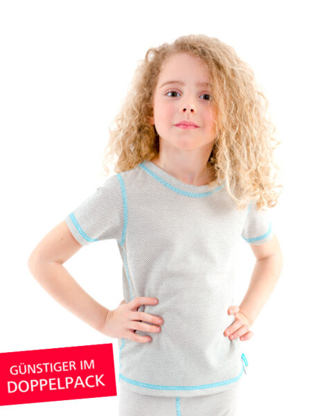 Strahlenschutz Kurzarm-Shirt für Mädchen - beige - Doppelpack 110/116
