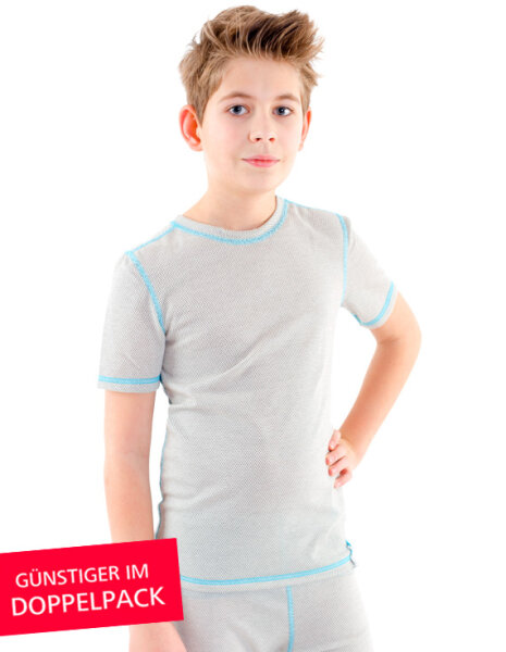 Strahlenschutz Shirt kurzarm für Jungen - beige - Doppelpack 98/104
