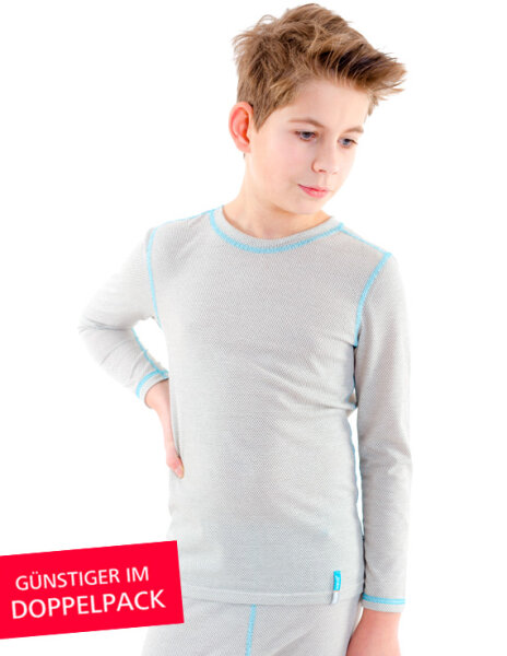 Strahlenschutz Shirt langarm für Jungen - beige - Doppelpack 110/116