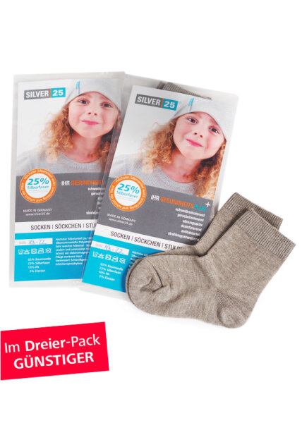 Silver25-Socken für Jungen mit Diabetes und Neurodermitis - grau - Dreierpack