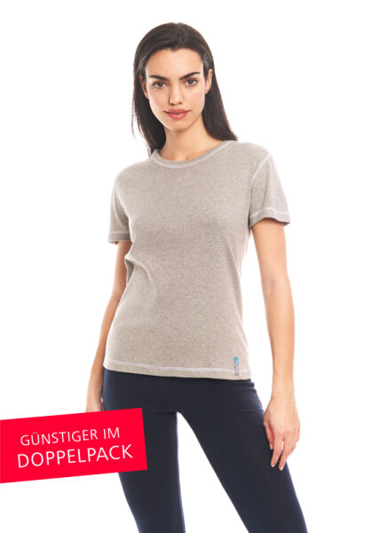 Kurzarmshirt Basic - Silberwäsche für Damen mit Neurodermitis  - grau - Doppelpack 36/38