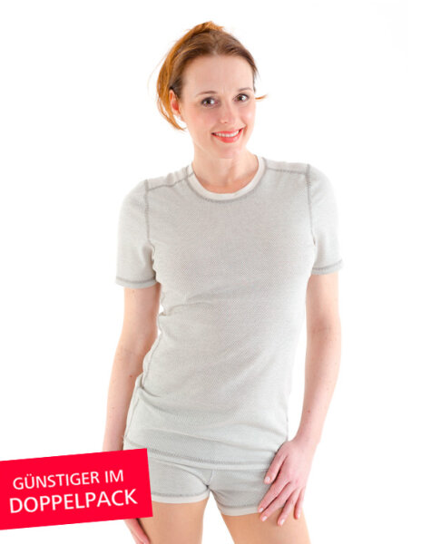 Strahlenschutz Basic Kurzarm-Shirt für Damen - beige - Doppelpack