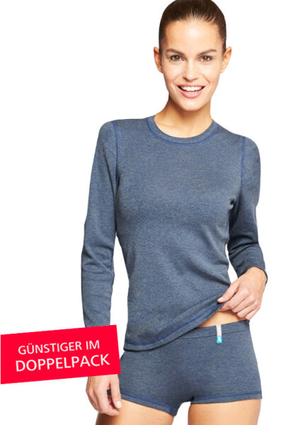 Langarmshirt Basic Silberwäsche für Damen mit Neurodermitis - Jeansblau - Doppelpack 32/34
