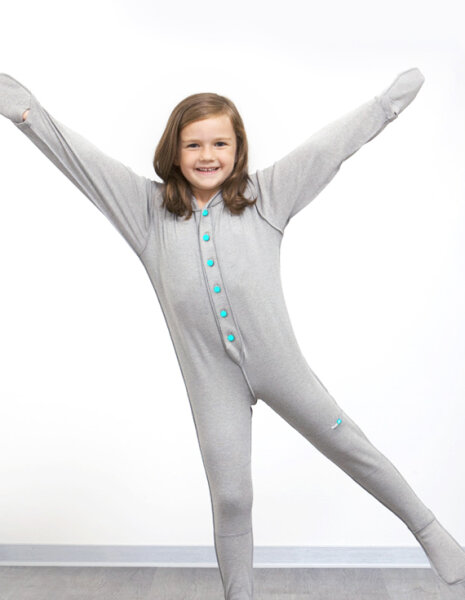 Jumpsuit with wrist cuffs for girls with neurodermatitis - grey 98/104