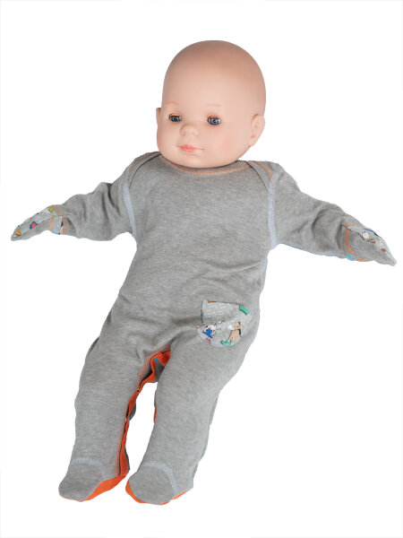 Jumpsuit with wrist cuffs silver-coated textiles for babies and kids with neurodermatitis - grey-multicolored 62/68