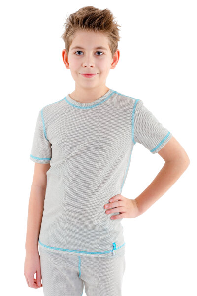 EMF Protection Boys Short-sleeved Shirt- beige 146/152