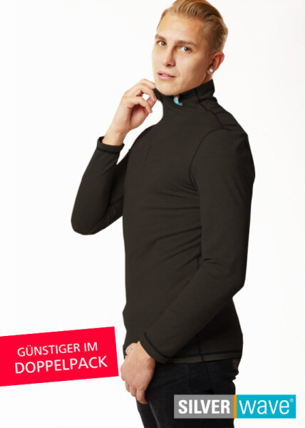 Strahlenschutz Langarm-Shirt mit Stehkragen für Herren - schwarz - Doppelpack