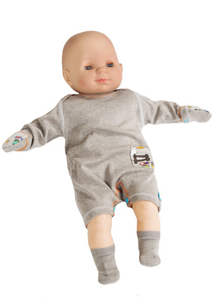 Body Langarm mit Handschutz für Babys und Kleinkinder mit Neurodermitis - grau-bunt