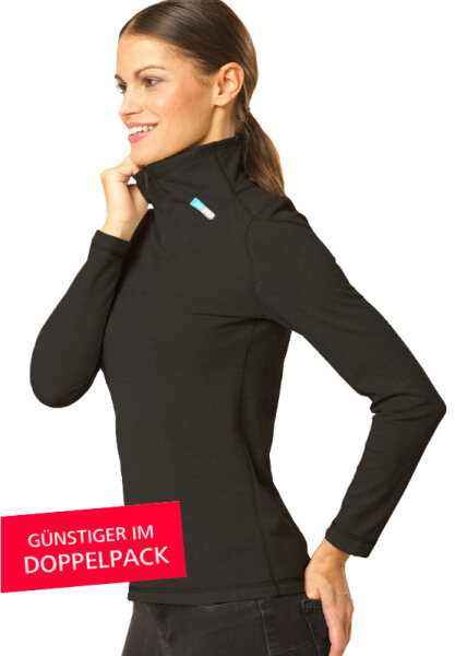 Strahlenschutz Langarm-Shirt mit Stehkragen für Damen - schwarz - Doppelpack