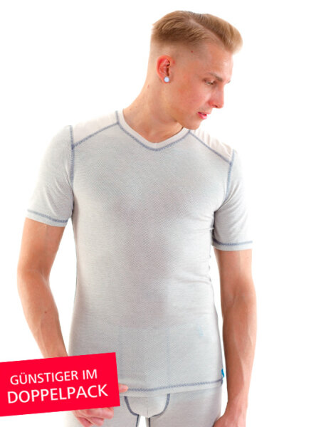 Strahlenschutz V-Neck Kurzarm-Shirt für Herren - beige - Doppelpack 46/48