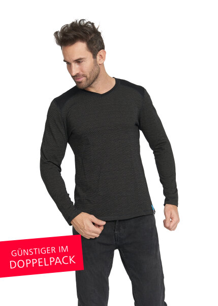 Strahlenschutz V-Neck Shirt langarm für Herren - schwarz - Doppelpack 58/60
