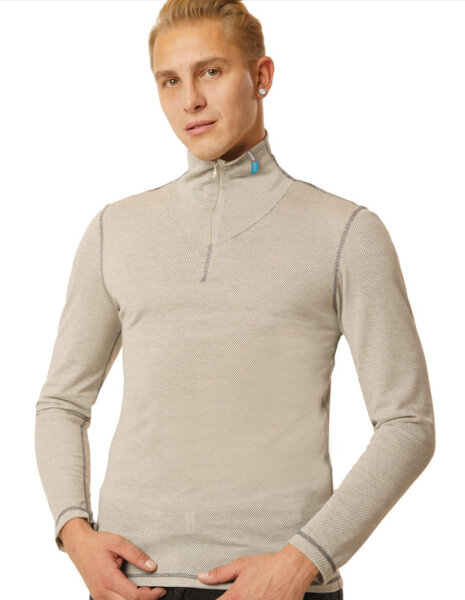 EMF Protection Mens Long sleeve Shirt with Stand-up collar - beige 46/48