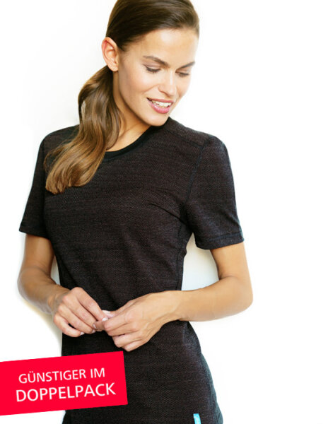 Strahlenschutz Basic Kurzarm-Shirt für Damen - schwarz - Doppelpack 32/34